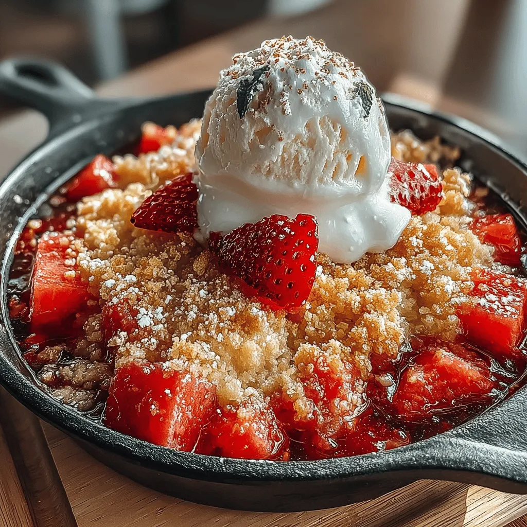 To begin crafting your Crispy Watermelon Cobbler, you’ll first need to prepare the watermelon mixture, which is the heart of this delightful dessert. Start by cutting your fresh watermelon into small cubes, ensuring you remove any seeds. You'll want about 4 cups of watermelon pieces for this recipe, which will yield a juicy and flavorful filling.