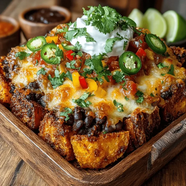 Sweet Potato Black Bean Nacho Bake is an innovative and wholesome take on traditional nachos, combining the rich flavors of roasted sweet potatoes and hearty black beans to create a satisfying dish that is both nutritious and delicious. This recipe appeals to a wide range of dietary preferences, making it perfect for gatherings, family dinners, or even a cozy night in. The combination of vibrant ingredients and colorful presentation not only makes it visually appealing but also ensures that every bite is packed with flavor and nutrients.