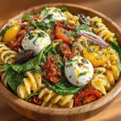 Adding grated Parmesan cheese to your Sun-Dried Tomato & Mozzarella Bliss Pasta Salad can elevate the dish to another level. Parmesan offers a depth of flavor that complements the creaminess of the mozzarella and the tangy sweetness of the sun-dried tomatoes. It can be particularly beneficial if you desire a richer taste. When to use it? Simply sprinkle freshly grated Parmesan over the salad before serving, or mix it in with the dressing to ensure a more uniform flavor throughout the dish. The salty notes from the cheese harmonize beautifully with the other ingredients, creating a deliciously well-rounded experience.