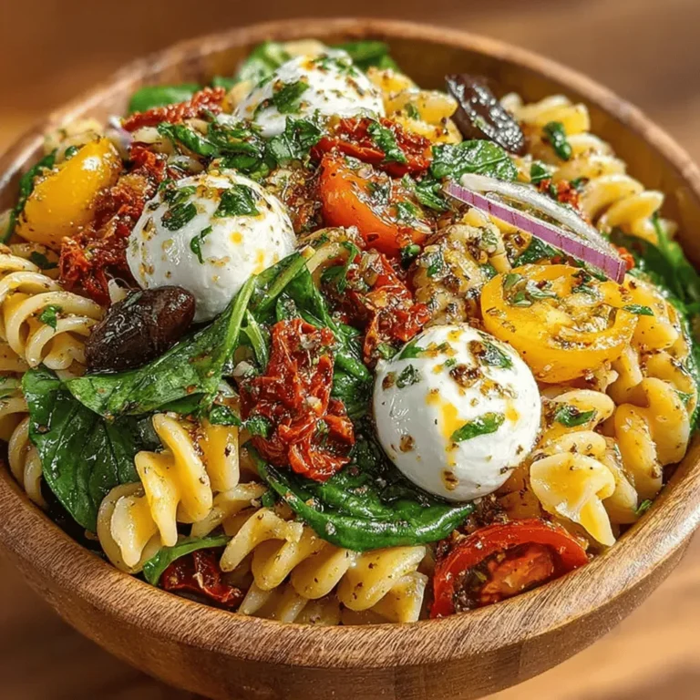 Adding grated Parmesan cheese to your Sun-Dried Tomato & Mozzarella Bliss Pasta Salad can elevate the dish to another level. Parmesan offers a depth of flavor that complements the creaminess of the mozzarella and the tangy sweetness of the sun-dried tomatoes. It can be particularly beneficial if you desire a richer taste. When to use it? Simply sprinkle freshly grated Parmesan over the salad before serving, or mix it in with the dressing to ensure a more uniform flavor throughout the dish. The salty notes from the cheese harmonize beautifully with the other ingredients, creating a deliciously well-rounded experience.